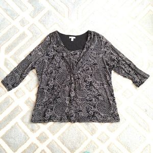 3/4 Sleeve woman’s chiffon v neck blouse 2X Black